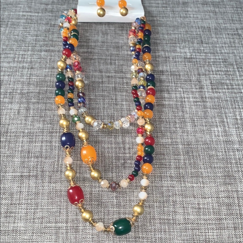 Multicolor Beaded Necklace and Earring Set